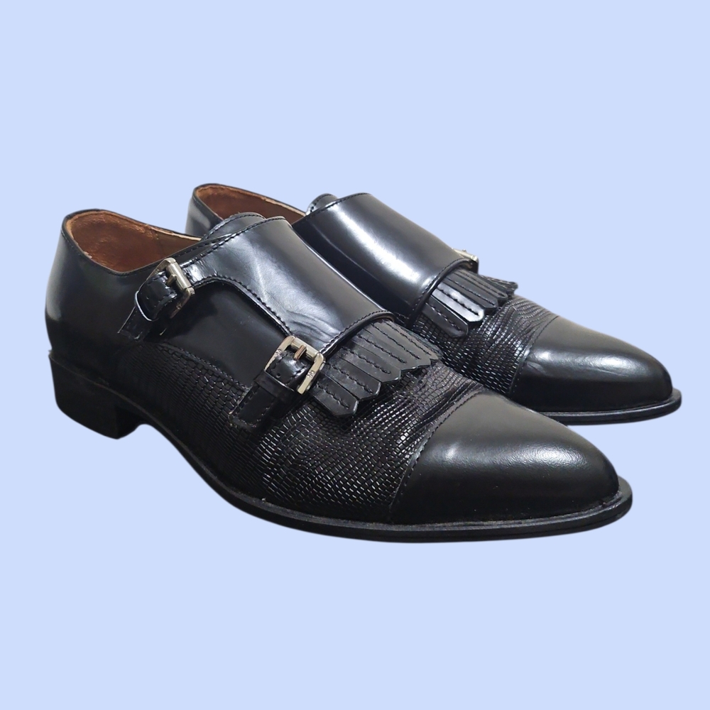 Massimo Dutti Leather Kiltie Double Monk Strap Loafers